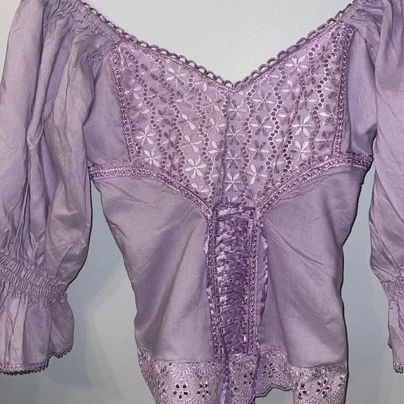 Vintage Reboucas Corset Tie Purple Top with Floral Embroidery - Picture 3 of 5